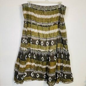 Y2K Jaclyn Smith Plus Size 3X Boho Maxi Dress Green Brown White Striped Print